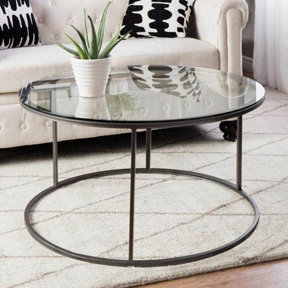 Table basse Kolari en verre clair 45 x Ø80 cm noir/transparent