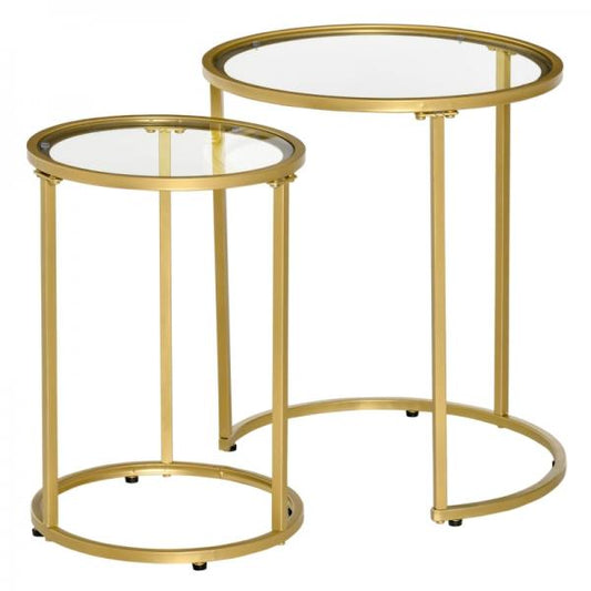 Set di 2 tavolini laterali, impilabili, design moderno, 50 cm x 50 cm x 58 cm, oro + trasparente