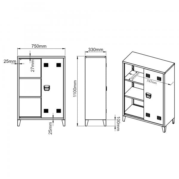 Metallschrank Oripää 110 x 75 x 33 cm Schwarz