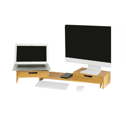 Design Monitorerhöhung für 2 Monitore | Monitorständer mit 2 Schubladen | Bambus | BBF04-N