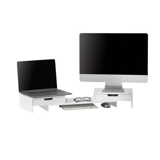 Design Monitorerhöhung für 2 Monitore | Monitorständer mit 2 Schubladen | Bambus | BBF04-W