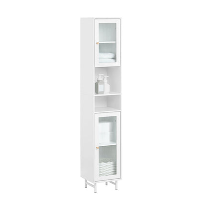 Bad Hochschrank | Badschrank mit Glastür | Badregal | Weiss BZR118-W