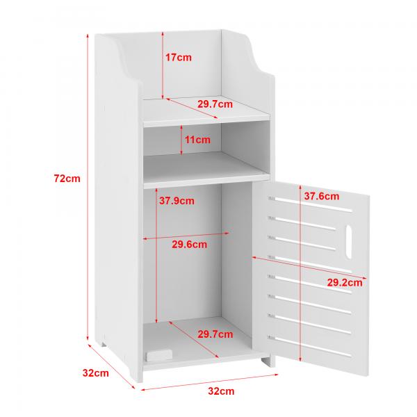 Mobiletto Bagno Skara 72x32x32 cm Bianco Mobiletto Midi WPC Cassettiera Bagno con Ripiano e Anta Mensola Bagno