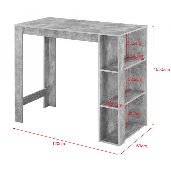 Comptoir de bar Danderyd 120x60x106 cm avec 3 étagères aspect béton