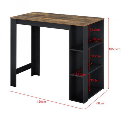 Bartheke Danderyd 120x60x106 cm mit 3 Ablageflächen Schwarz/Holz