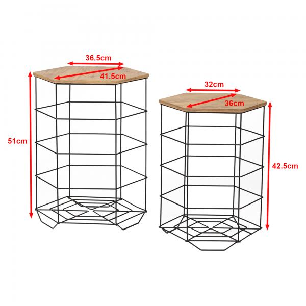 Set di tavolini laterali Hørsholm set di 2 cestini in metallo nero / colori legno