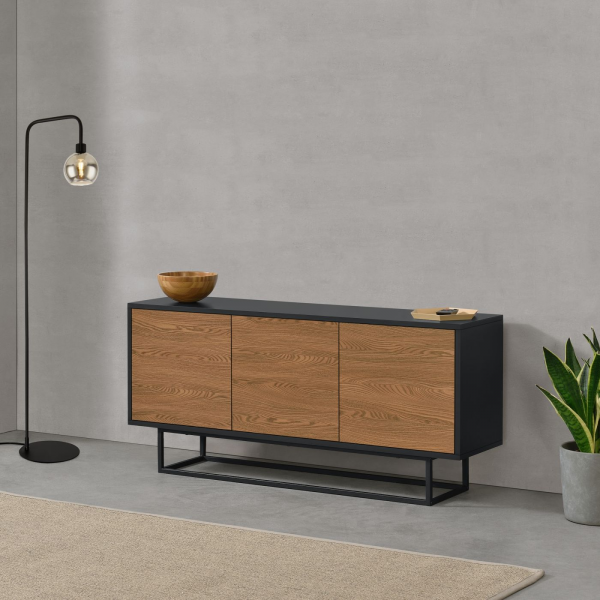 Sideboard Boxholm 120x30x55cm Schwarz/Dunkler Holzton