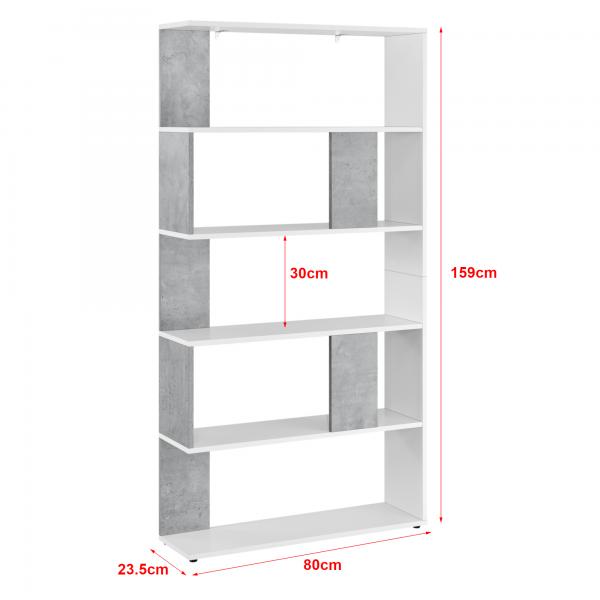 Bücherregal Aneby 159x80x24cm mit 5 Ablageflächen Weiss / Betonoptik