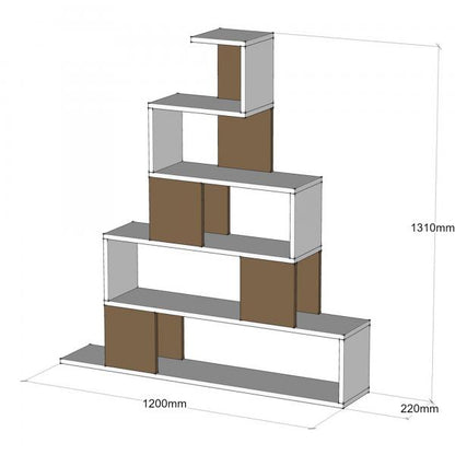 Libreria Hals con 5 ripiani bianco/effetto noce