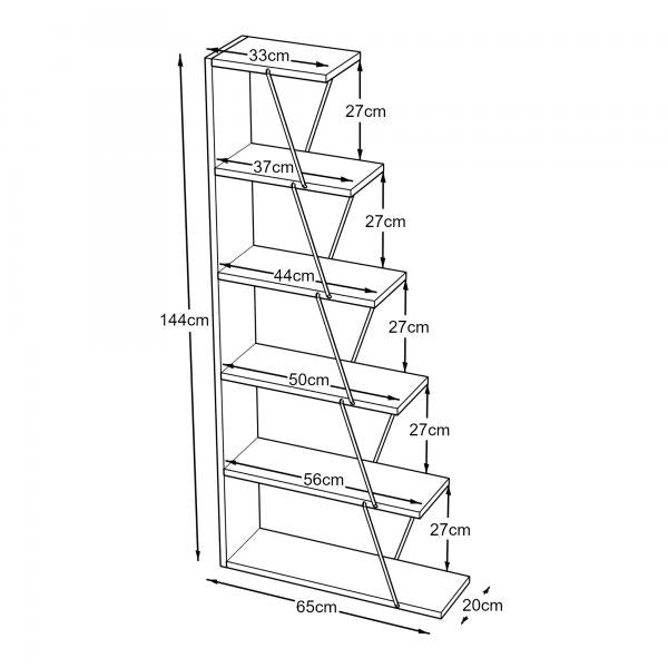 Libreria Vaksdal 144x65x20cm Bianco / Cromo