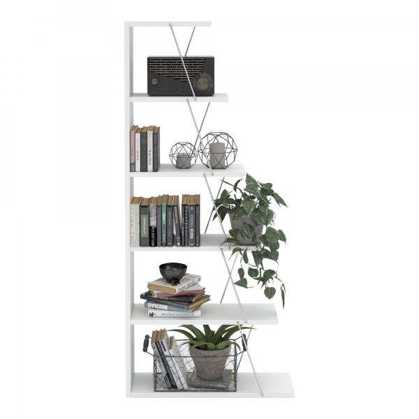 Libreria Vaksdal 144x65x20cm Bianco / Cromo