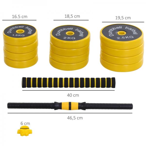 25 kg Hantel & Langhantel Einstellbare ergonomische 3-in-1 Hantelset 12 × Platten 2 × Kurze Stöcke 1 × Langer Stock