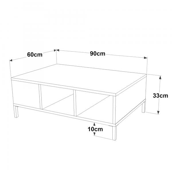 Leppävirta table basse avec 3 compartiments de rangement 90 x 60 x 33 cm chêne rustique/anthracite