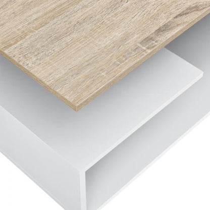 Table basse Harleem 90x50 cm avec étagère blanc/aspect chêne