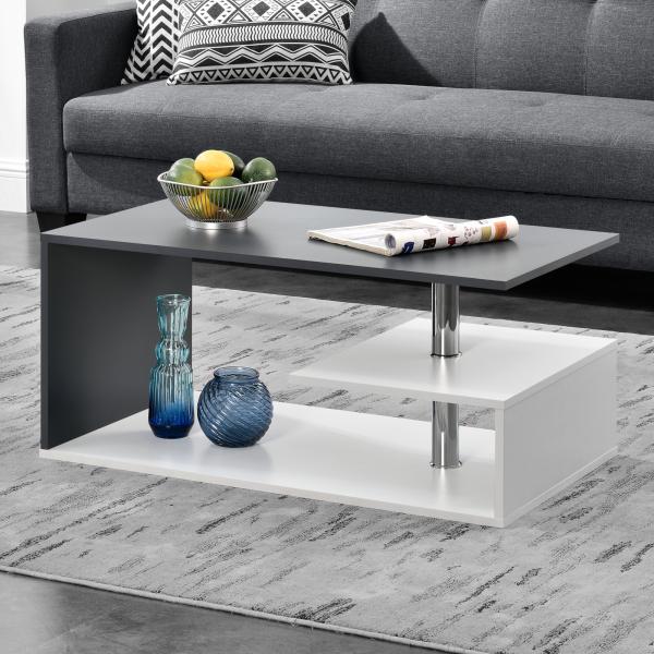 Couchtisch Harleem 90x50 cm mit Ablage Weiss/Dunkelgrau