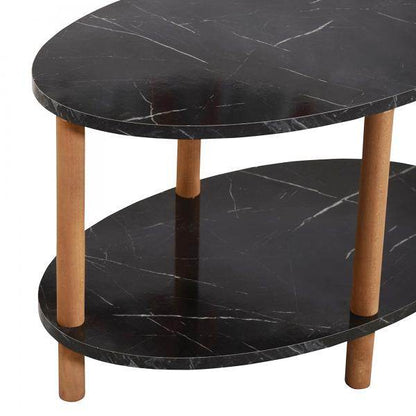 Table basse Højreby avec étagère inférieure 43 x 70 x 44 cm ovale marbre, noir