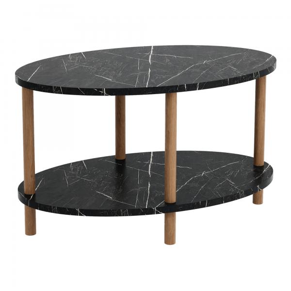 Table basse Højreby avec étagère inférieure 43 x 70 x 44 cm ovale marbre, noir