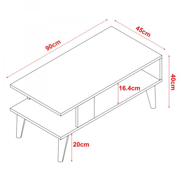 Table basse Lycksele 40x90x45 cm aspect marbre, noir / blanc