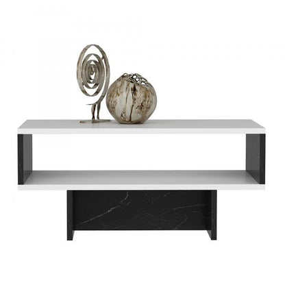 Table basse Mjölby 36,4x80x45 cm blanc / marbre noir