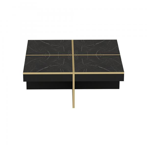 Table basse Fjerritslev 35x90x90 cm aspect marbre noir