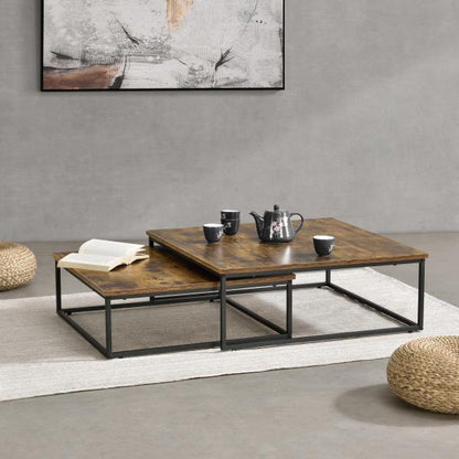 Haninge set de 2 tables basses rondes ton bois foncé