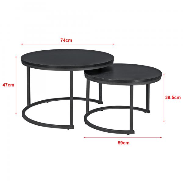 Table basse Christchurch, lot de 2, ronde, noire