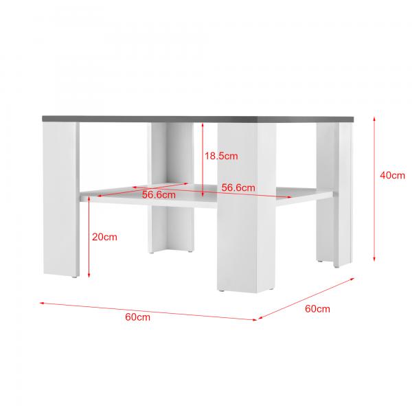 Tavolino Aachen 60x60x40 cm con ripiano bianco/grigio scuro