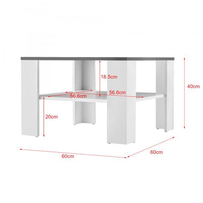 Table basse Aachen 60x60x40 cm avec étagère blanc/gris foncé