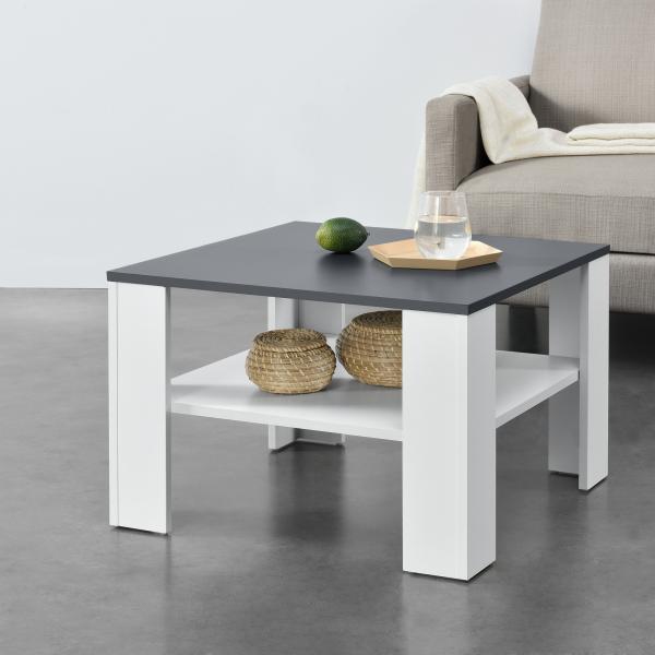 Table basse Aachen 60x60x40 cm avec étagère blanc/gris foncé