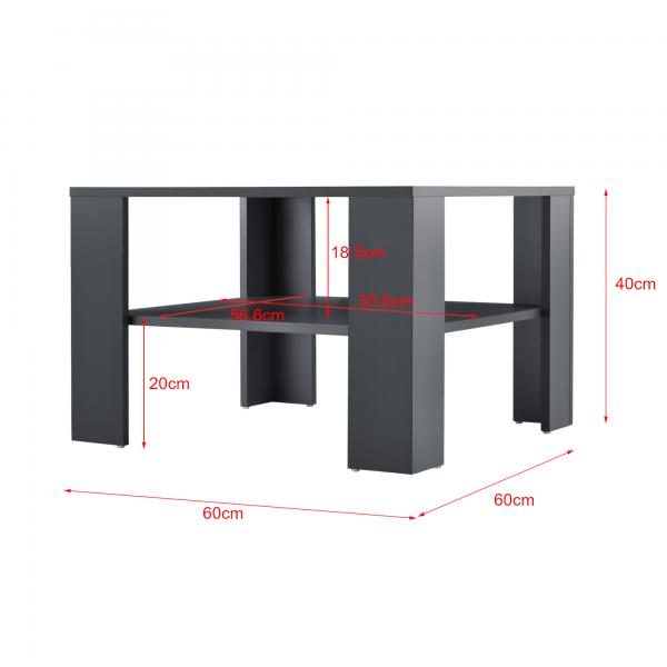 Couchtisch Aachen 60x60x40 cm mit Ablage Dunkelgrau