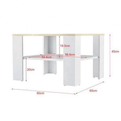 Couchtisch Aachen 60x60x40 cm mit Ablage Weiss/Eichenoptik