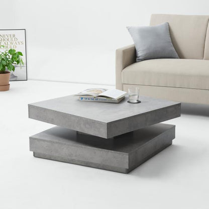 Table basse Florence 76x76x38 cm rotative avec étagère aspect béton