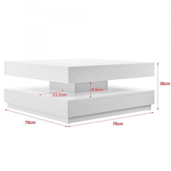 Table basse Florence 76x76x38 cm rotative avec étagère blanc