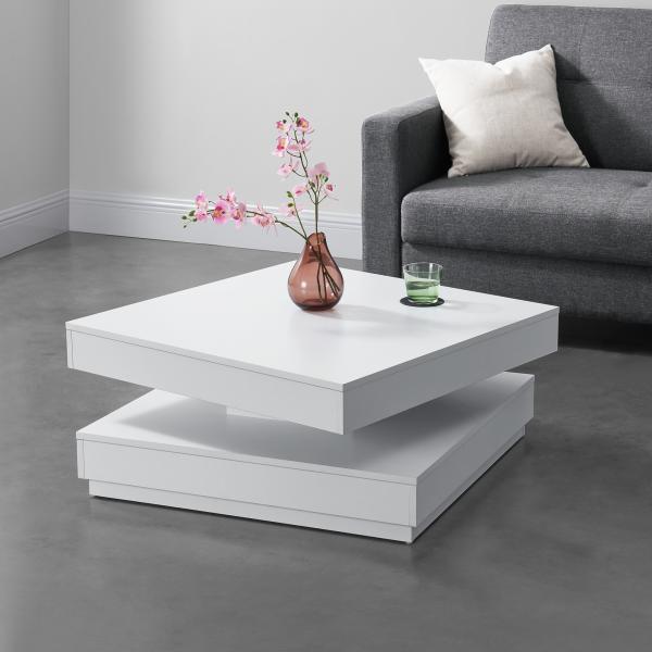 Table basse Florence 76x76x38 cm rotative avec étagère blanc