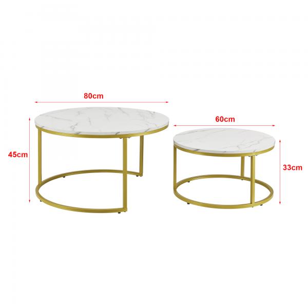 Couchtisch Christchurch 2er-Set Rund Marmor, Weiss / Gold