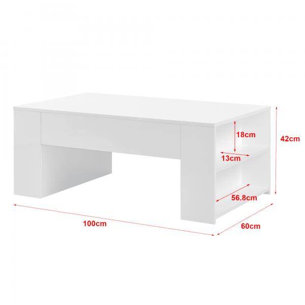 Table basse Vellinge 100x60x42 cm avec 2 compartiments latéraux blanc brillant