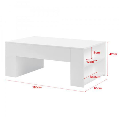 Couchtisch Vellinge 100x60x42 cm mit 2 Seitenfächer Weiss Hochglanz