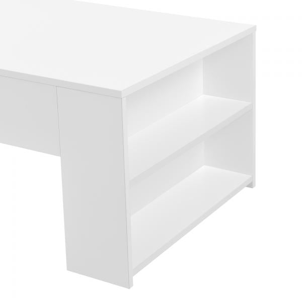 Table basse Vellinge 100x60x42 cm avec 2 compartiments latéraux blanc brillant