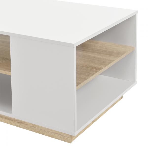 Table basse Trelleborg 100x60x46 cm avec 2 étagères blanc/chêne