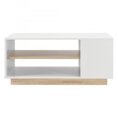 Table basse Trelleborg 100x60x46 cm avec 2 étagères blanc/chêne