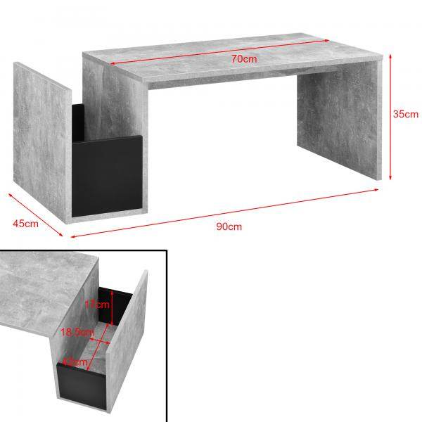 Table basse Bollnäs 90x45x35 cm avec compartiment de rangement aspect béton