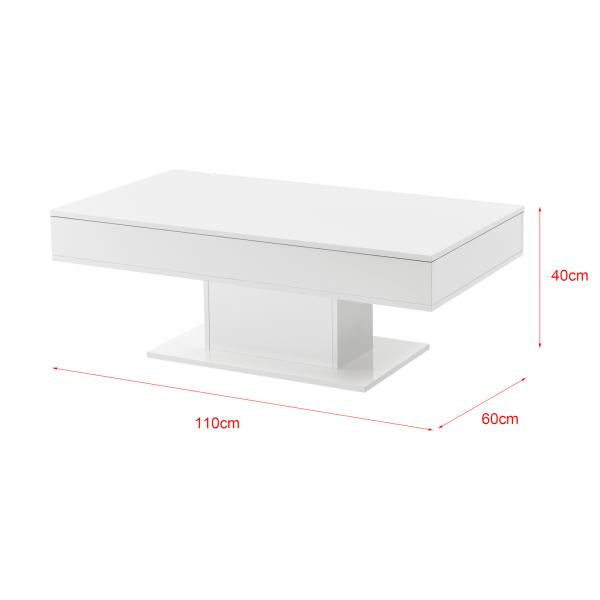 Table basse Lünen avec 2 compartiments de rangement blanc brillant