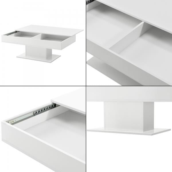 Table basse Lünen avec 2 compartiments de rangement blanc brillant