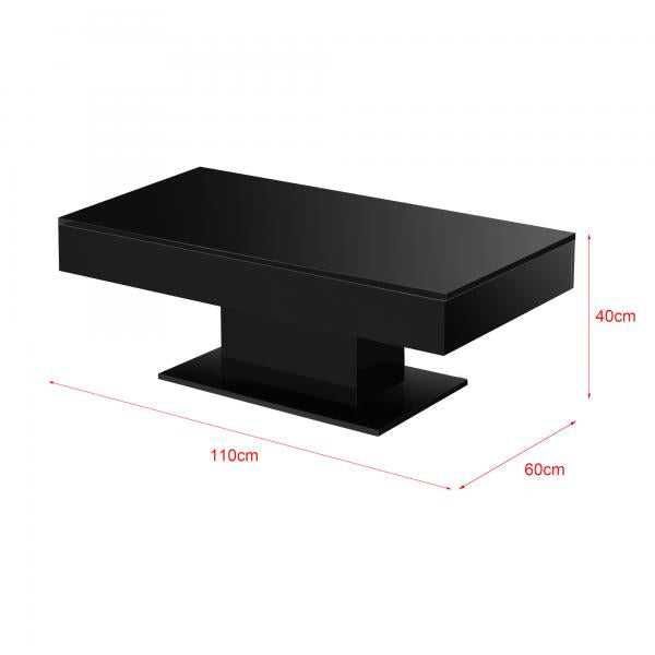 Table basse Lünen avec 2 compartiments de rangement noir brillant