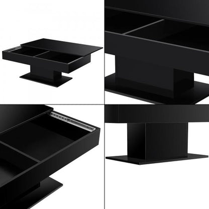 Table basse Lünen avec 2 compartiments de rangement noir brillant