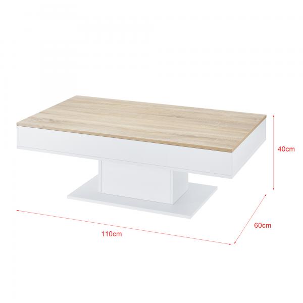 Couchtisch Lünen 40x110x60cm mit 2 Staufächer Eicheoptik Weiss