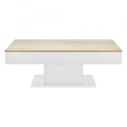 Table basse Lünen 40x110x60cm avec 2 compartiments de rangement aspect chêne blanc