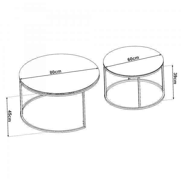 Table basse Kokkola en lot de 2 en verre transparent noir/transparent