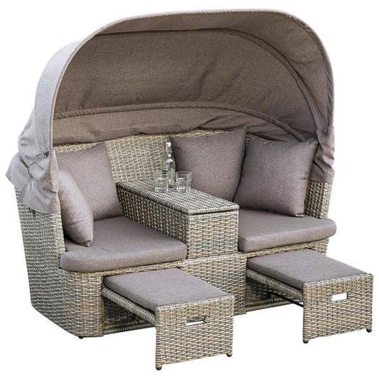 Funzionale chaise longue doppia ALAMO, metallo + polyrattan grigio-beige