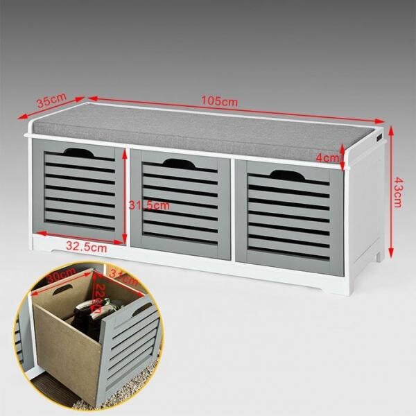 Schuhbank mit Sitzkissen | Schuhtruhe | Sitzkommode Grau - Palo24